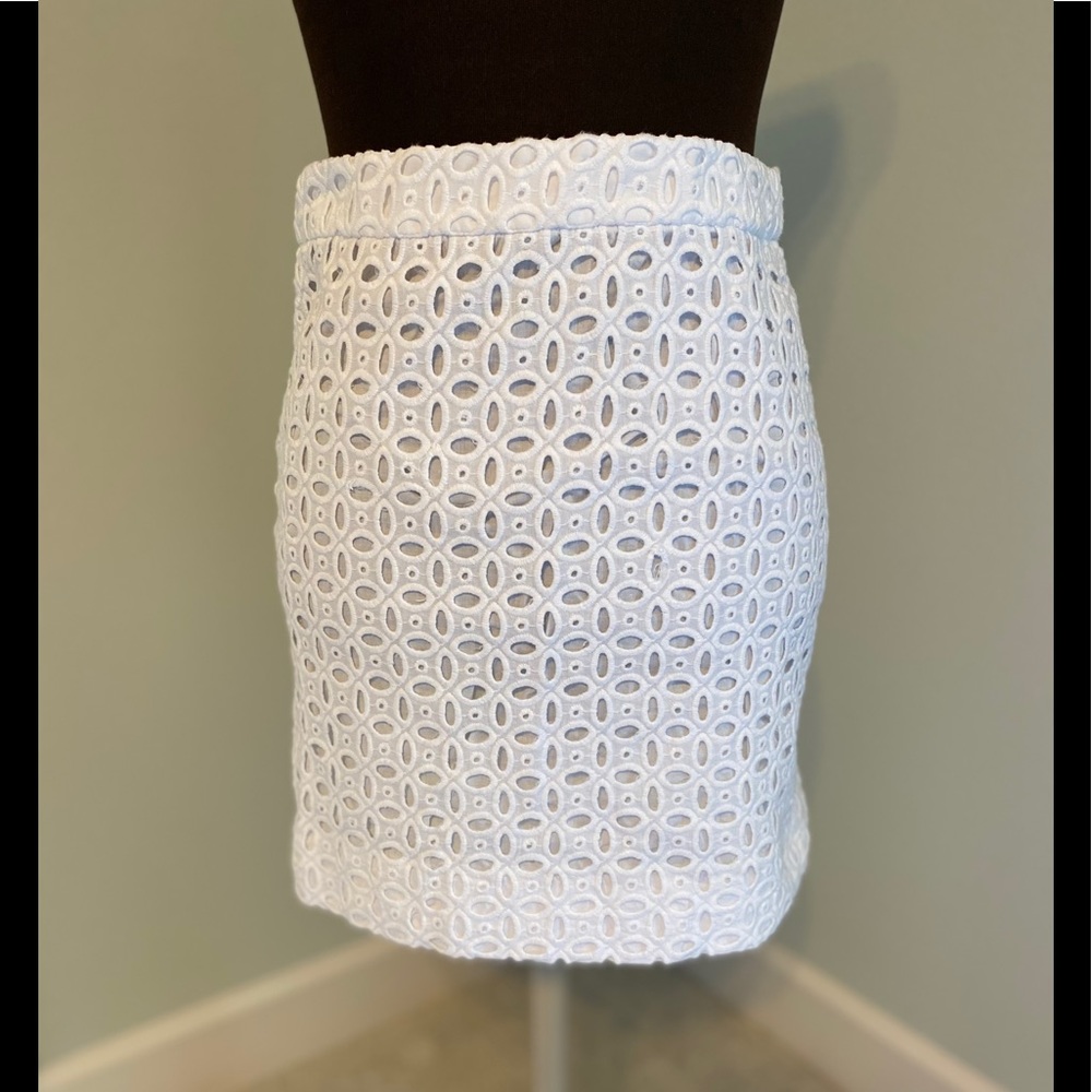 Eyelet skirt - J. Crew mini in white cotton eyelet. Size 4.